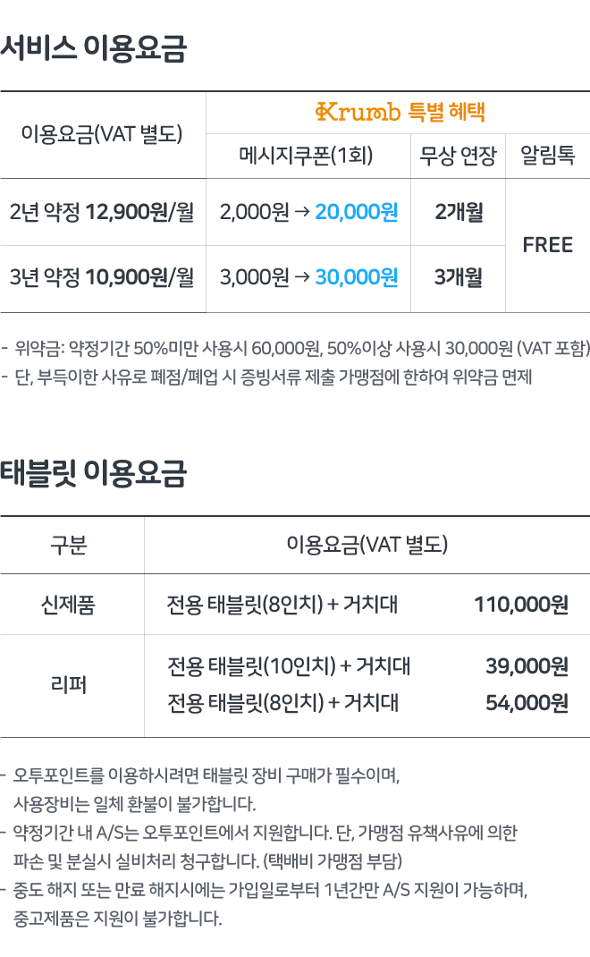 서비스/태블릿 이용요금